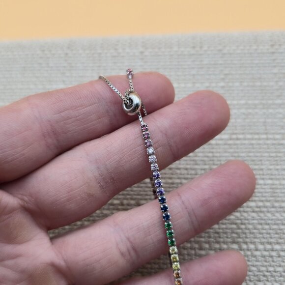 7 Inch Sterling Silver Rainbow Of Color Cubic Zirconia Gems Bracelet A4631 - Picture 3 of 8